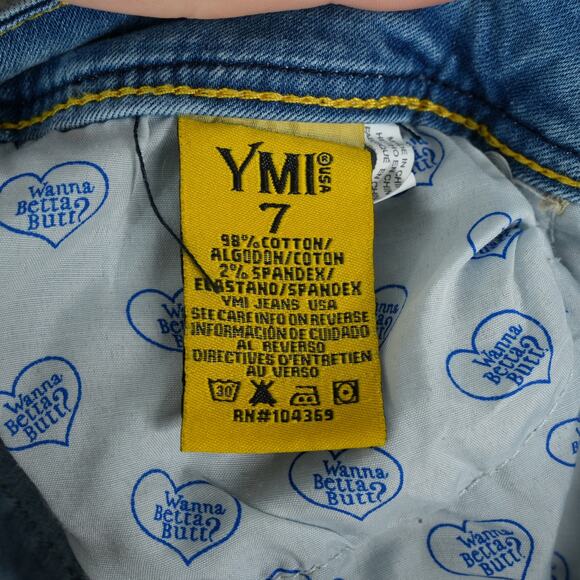 YMI Wanna Betta Butt Jean Shorts Womens 7 Blue Distressed Stretch Rolled Cuff - Picture 8 of 8